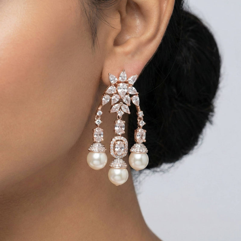 Luxora Long Droplets with 3 White Pearls