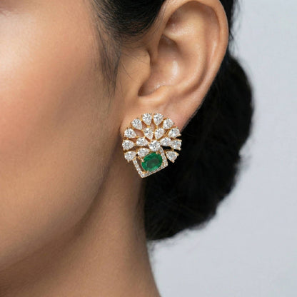 Luxora Green Rectangle with Bunch of Petals (Studs)