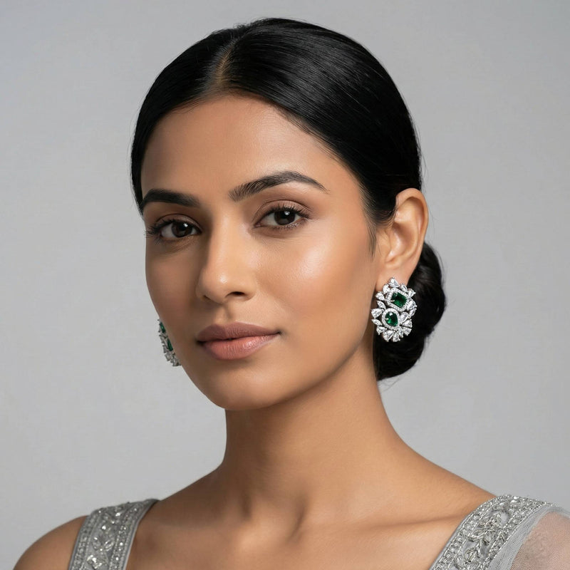 Luxora Green Diamond Square N Pear Shape (Studs)