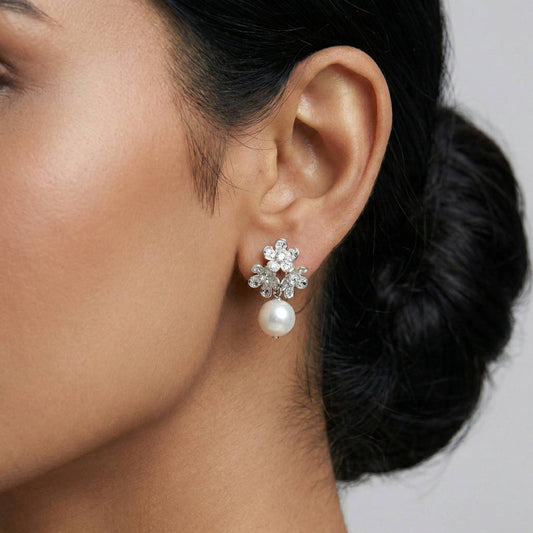 Luxora Silver Triple Flower with Pearls