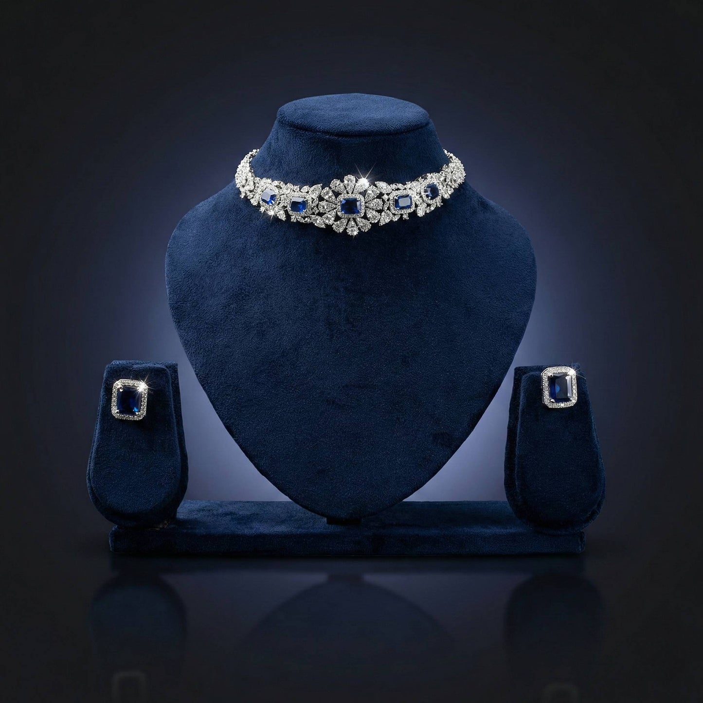 Luxora Silver Sapphire Choker with Bracelet