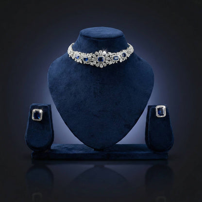Luxora Silver Sapphire Choker with Bracelet