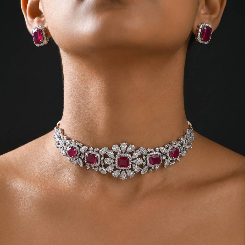 Luxora Silver Ruby Choker
