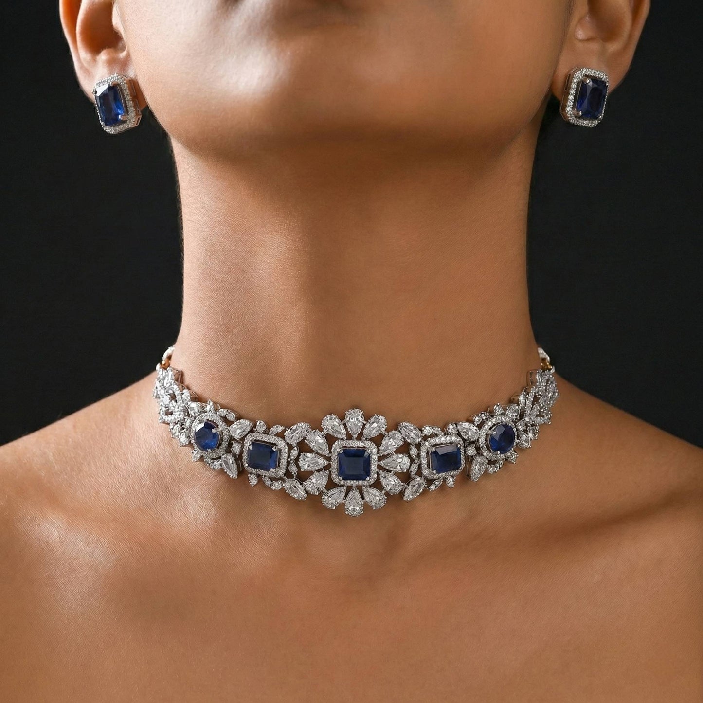 Luxora Silver Sapphire Choker with Bracelet