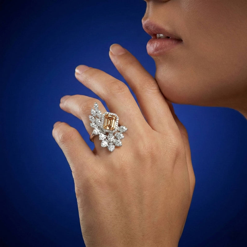 Luxora Radiant Champagne Emerald Ring