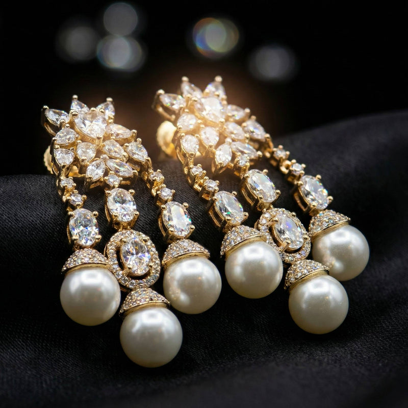 Luxora Long Droplets with 3 White Pearls