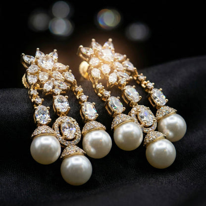 Luxora Long Droplets with 3 White Pearls