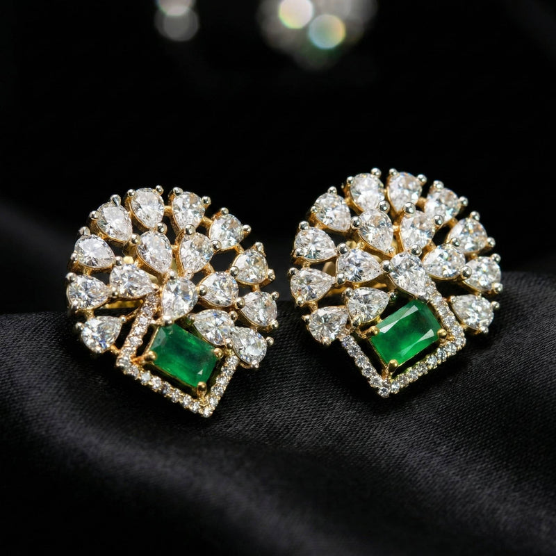 Luxora Green Rectangle with Bunch of Petals (Studs)
