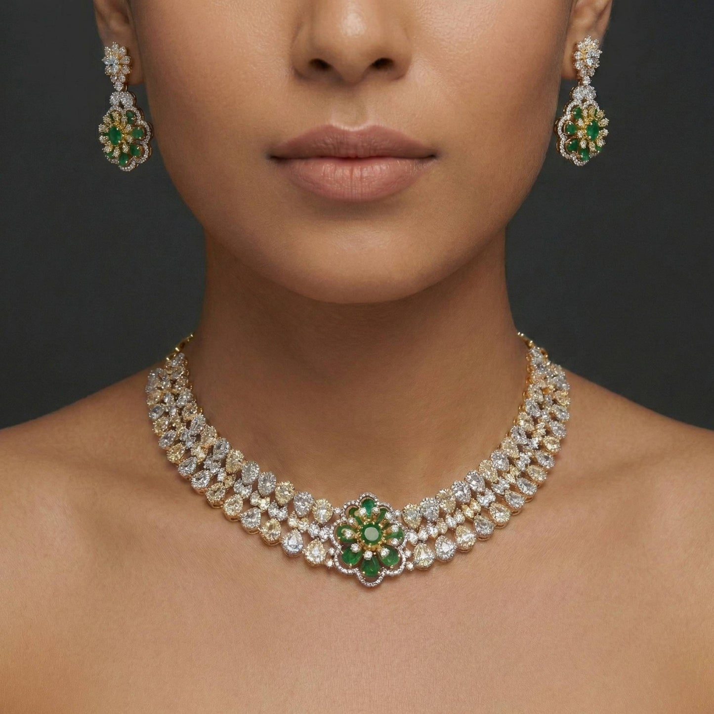 Luxora Dual Tone Choker with Emerald Flower.