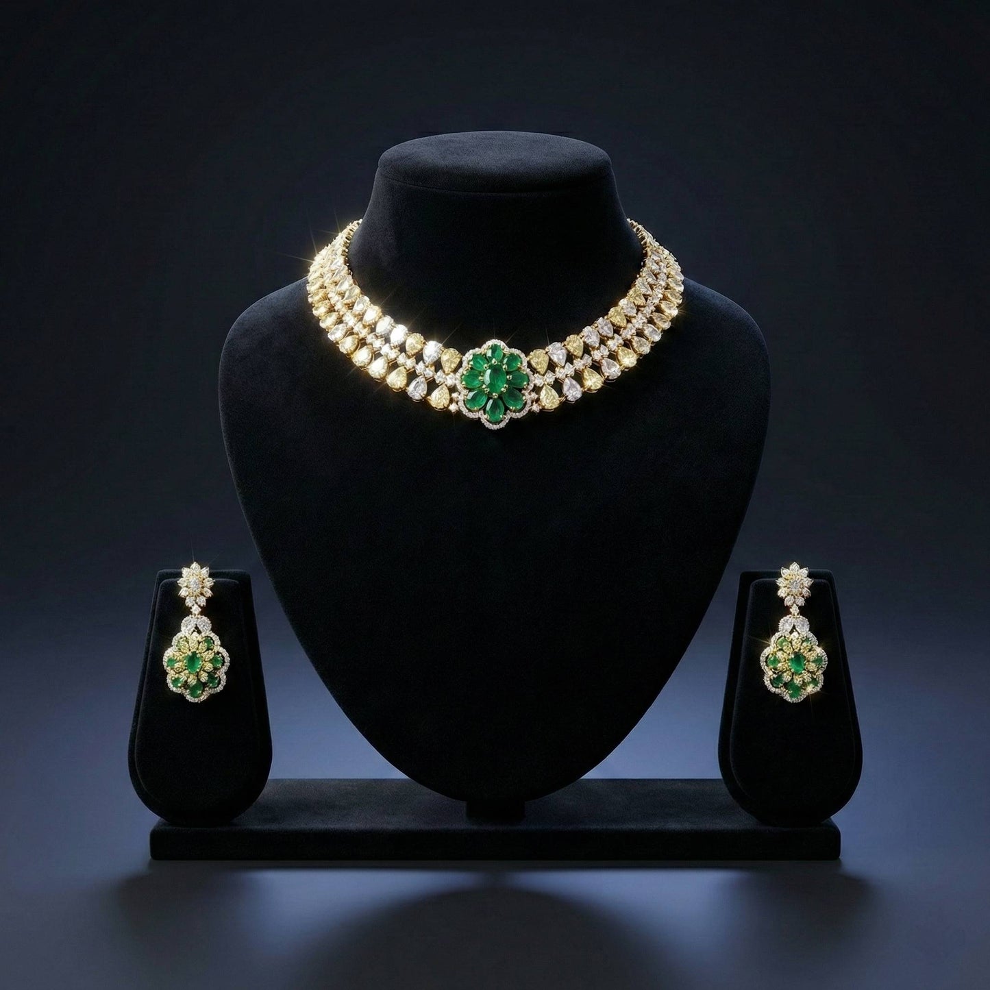Luxora Dual Tone Choker with Emerald Flower.