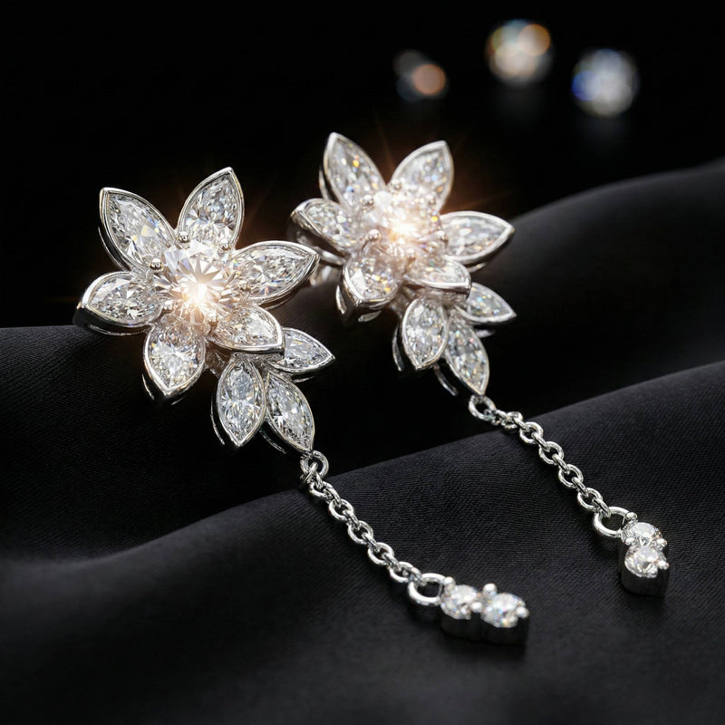 Luxora Silver Flower with Diamond Dangler