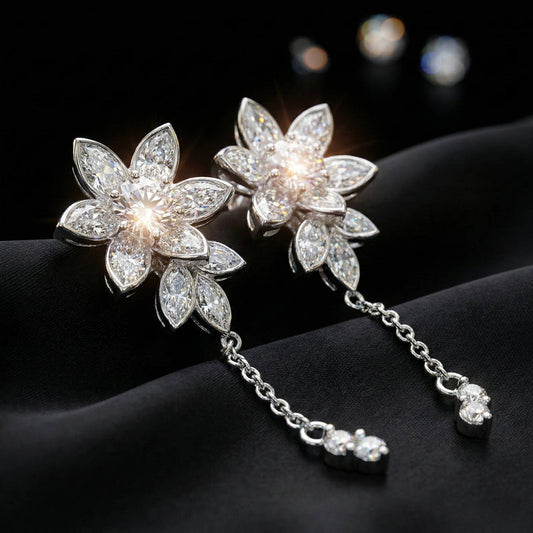Luxora Silver Flower with Diamond Dangler