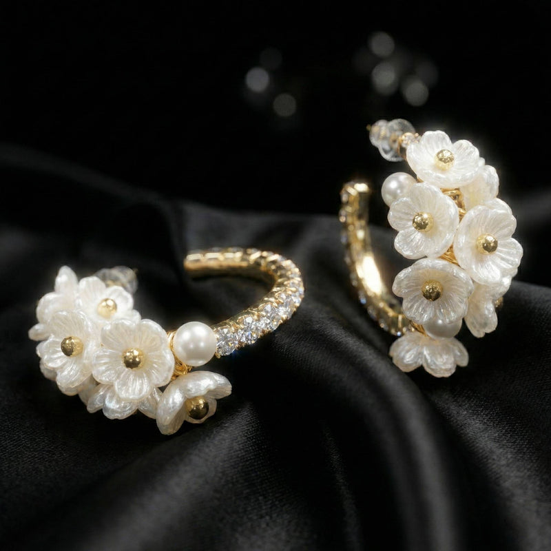 Luxora Diamond Pearl Flower Hoops