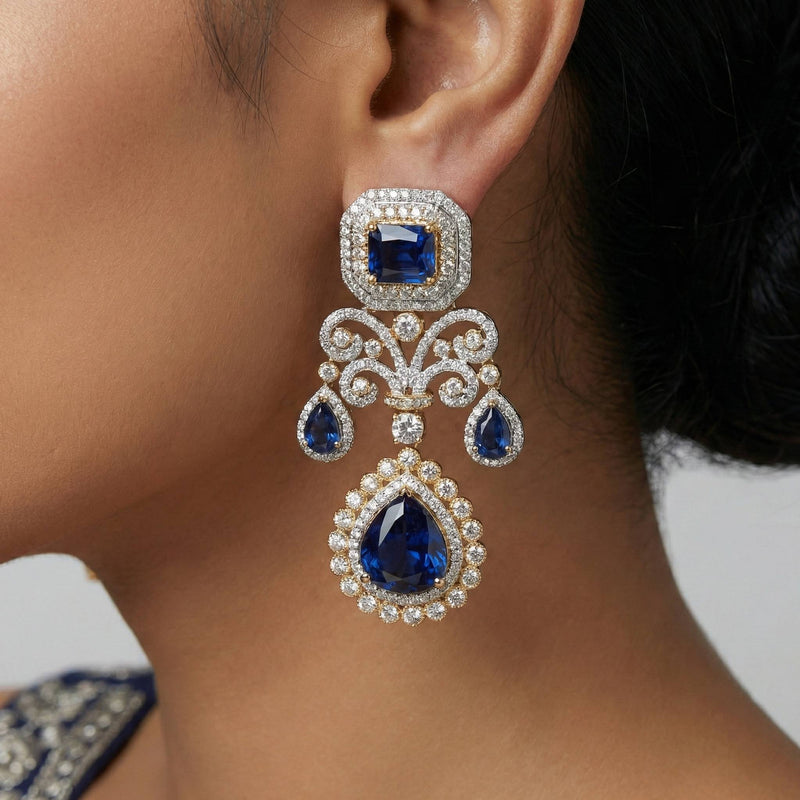 Luxora Dual Tone Sapphire Long Earring