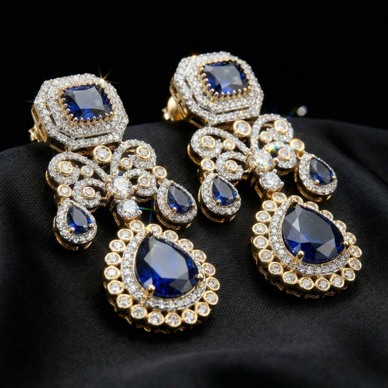 Luxora Dual Tone Sapphire Long Earring