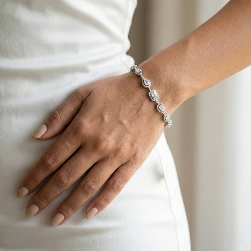 Luxora Single Line Silver Bracelet with Multi Shape Diamonds