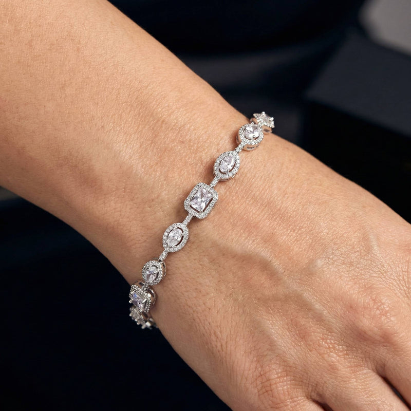 Luxora Single Line Silver Bracelet with Multi Shape Diamonds