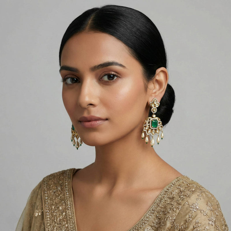 Luxora Square Emerald with Pearl Drops