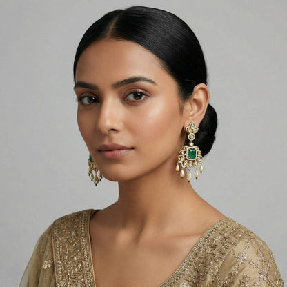 Luxora Square Emerald with Pearl Drops