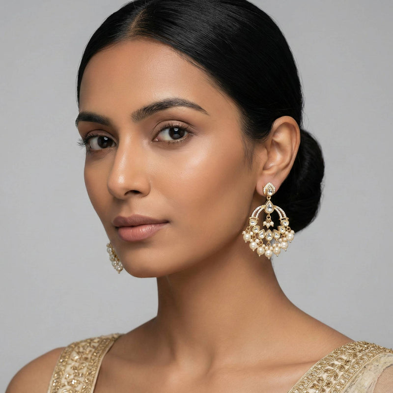 Luxora Moissanite Chandbali with Pearls