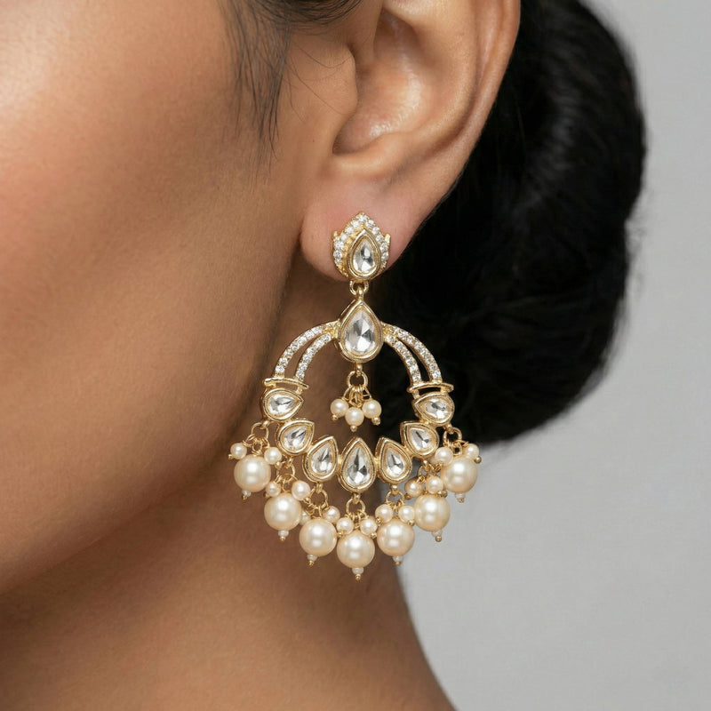 Luxora Moissanite Chandbali with Pearls