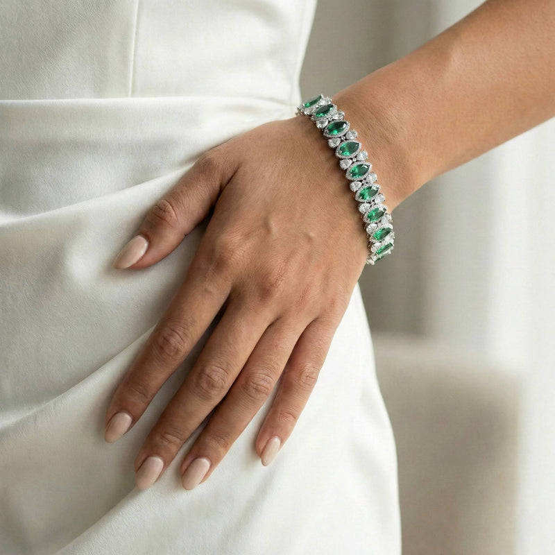 Luxora Silver Bracelet with Green Stones