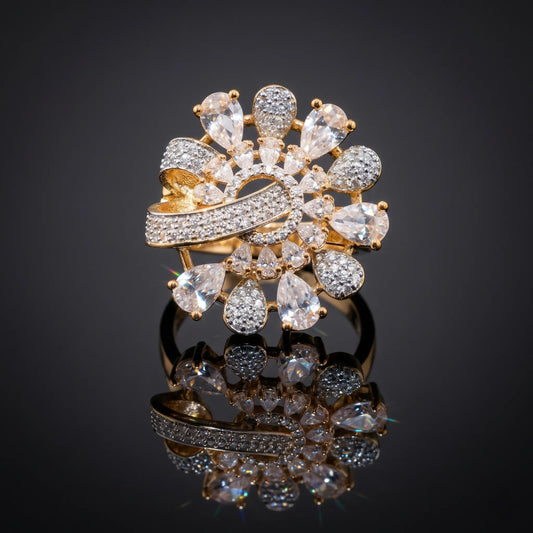 Luxora Celestial Bloom Halo Statement Ring – Floral Radiance Edition
