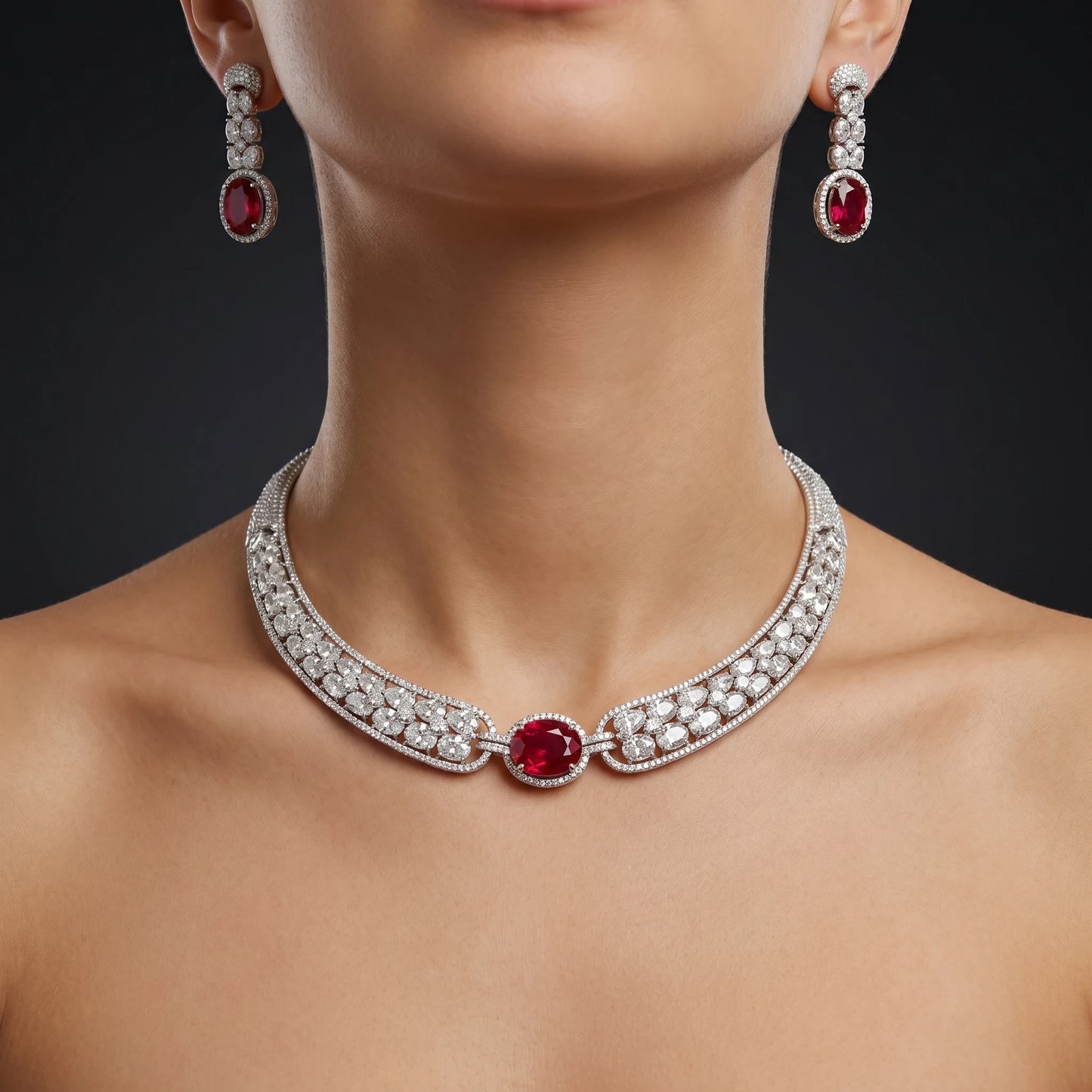 Luxora Crimson Royale Diamond Necklace Set