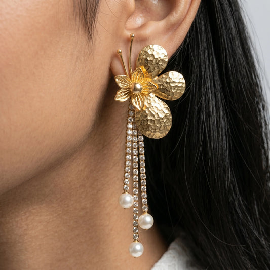 Luxora Golden Bloom Pearl Cascade Earrings