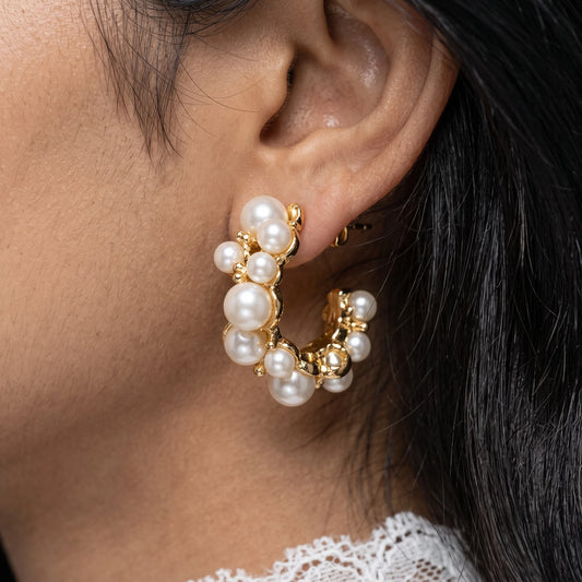 Luxora Pearl Vine Hoop Earrings
