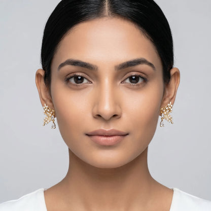 Luxora Golden Flutter Pearl Drop Earrings
