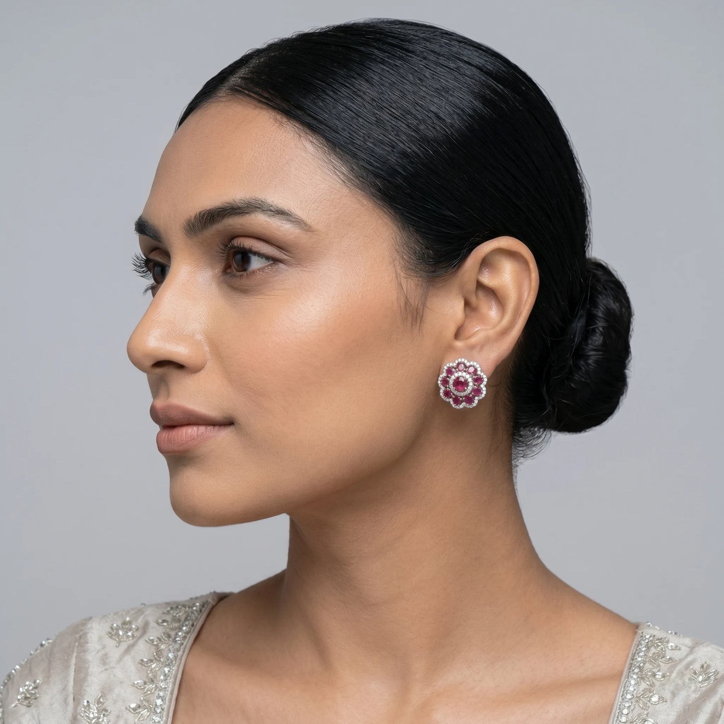 Luxora Ruby Blossom Floral Stud Earrings