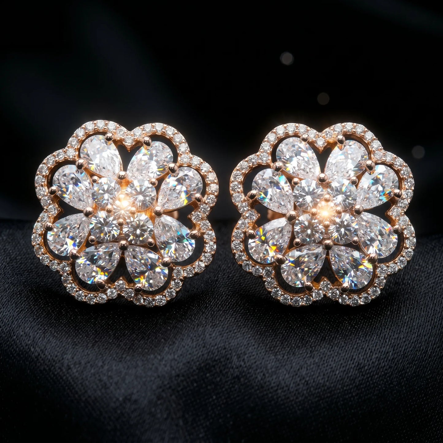 Luxora Rose Gold Floral Halo Stud Earrings