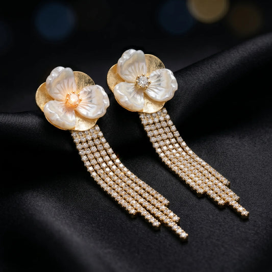 Luxora Pearl Bloom Crystal Cascade Earrings