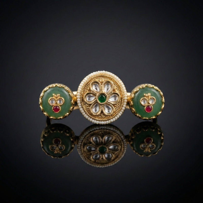 Luxora Central Floral Kundan Gold Ring