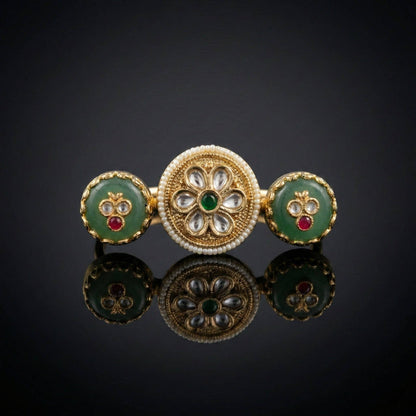 Luxora Central Floral Kundan Gold Ring
