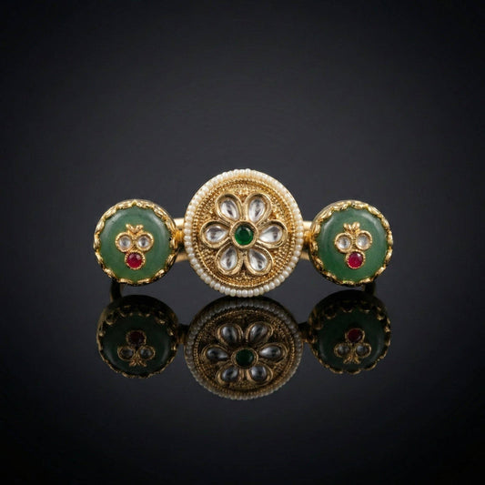 Luxora Central Floral Kundan Gold Ring