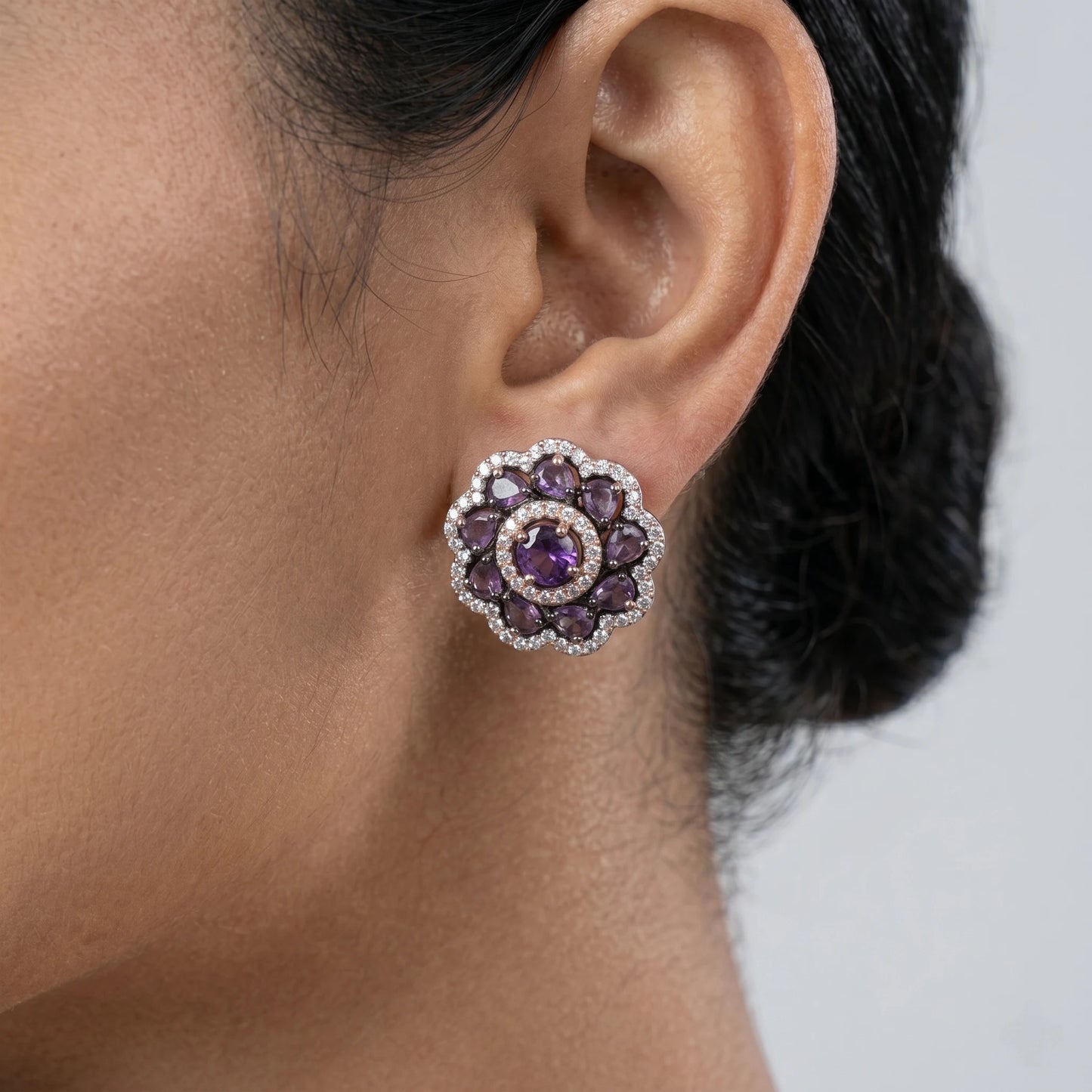 Luxora Ruby Blossom Floral Stud Earrings
