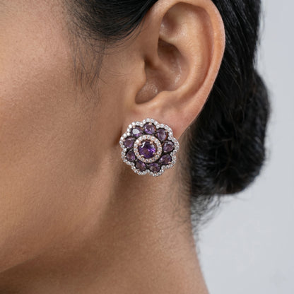 Luxora Ruby Blossom Floral Stud Earrings