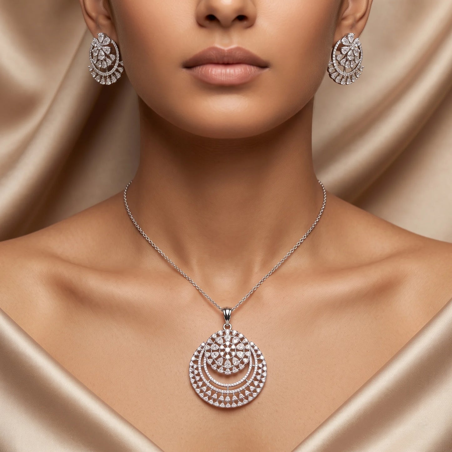 Luxora Celestial Cascade Diamond Pendant Set