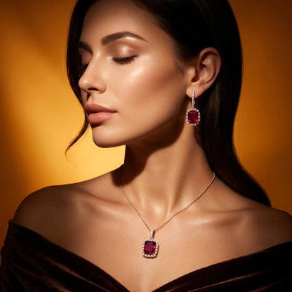 Luxora Crimson Royale Halo Pendant Set