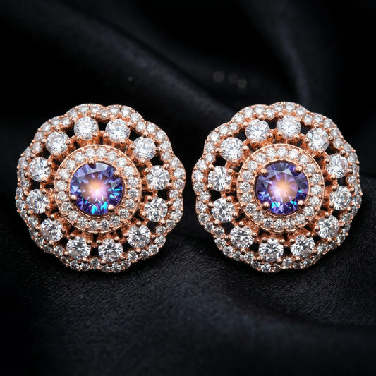 Luxora Royal Amethyst Halo Studs