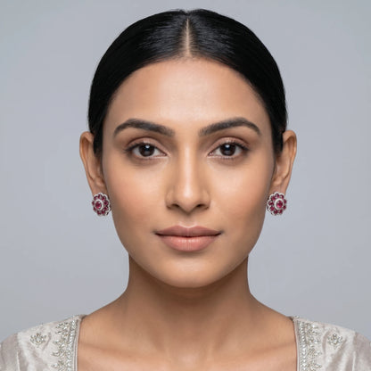 Luxora Ruby Blossom Floral Stud Earrings