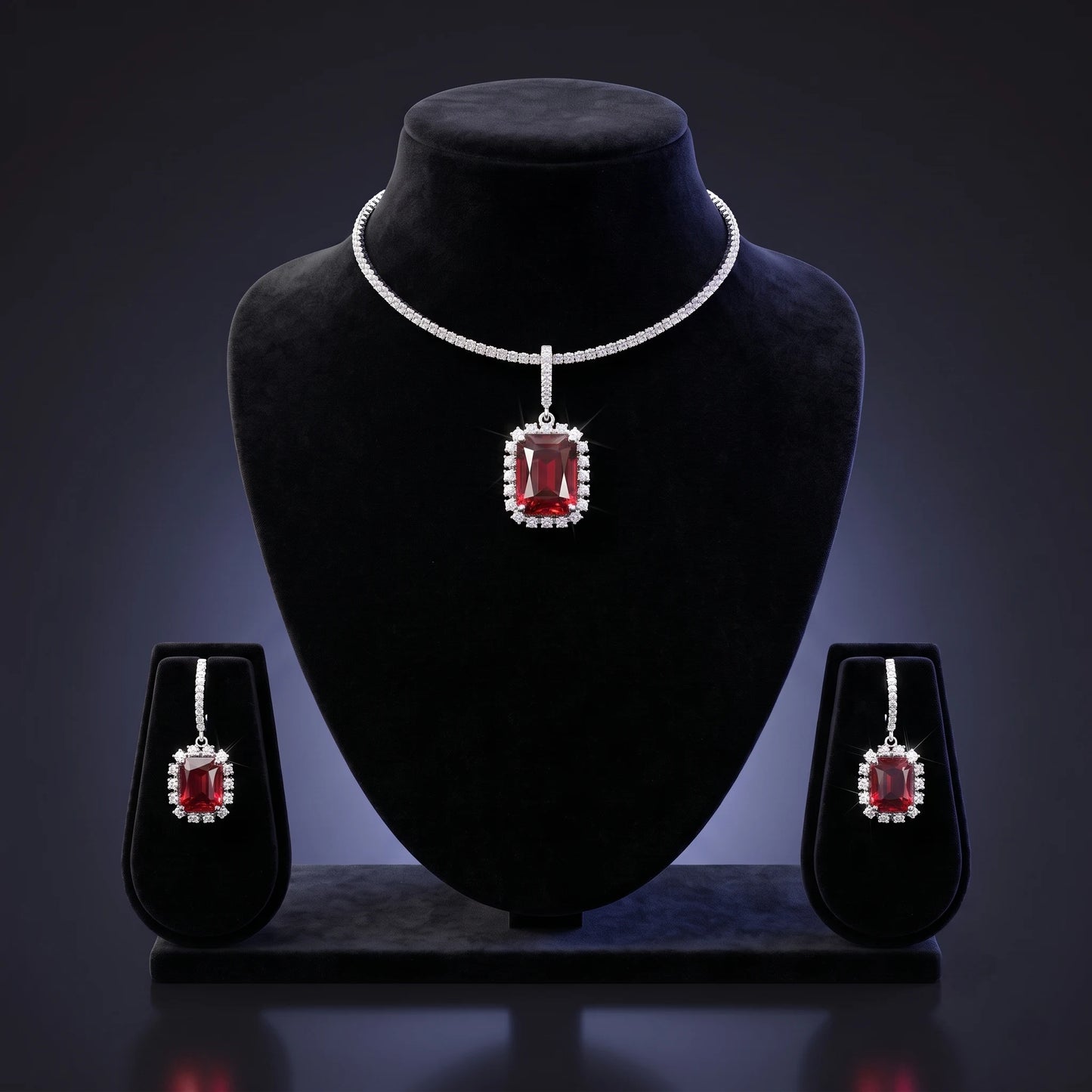 Luxora Crimson Royale Halo Pendant Set