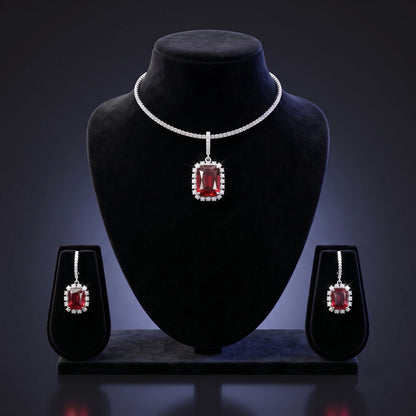 Luxora Crimson Royale Halo Pendant Set