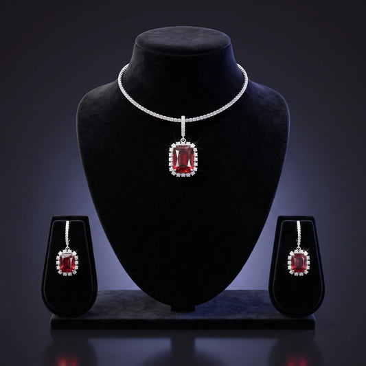 Luxora Crimson Royale Halo Pendant Set