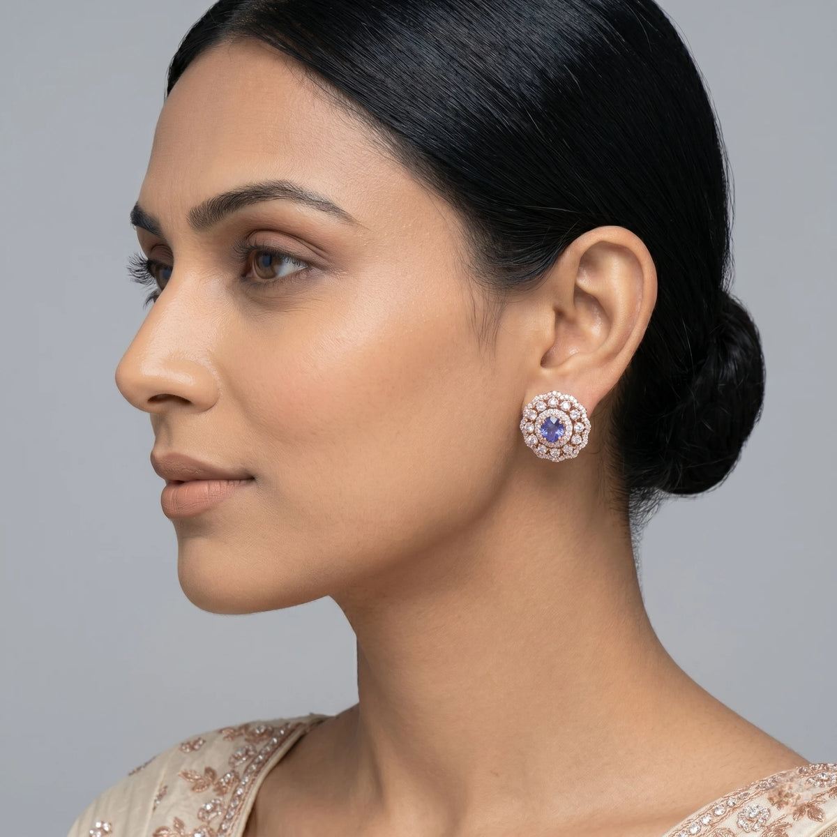 Luxora Royal Amethyst Halo Studs