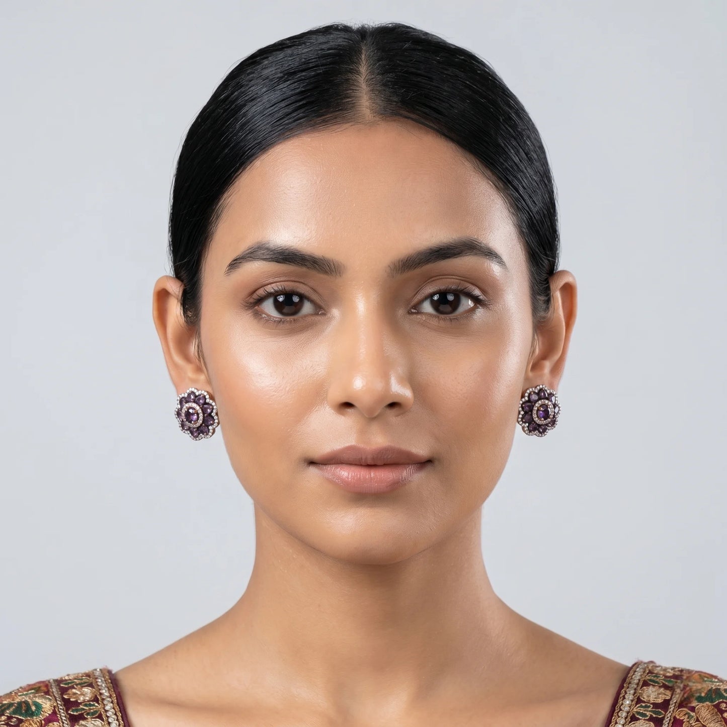 Luxora Ruby Blossom Floral Stud Earrings