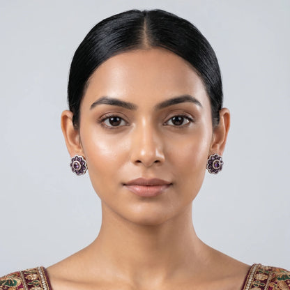 Luxora Ruby Blossom Floral Stud Earrings