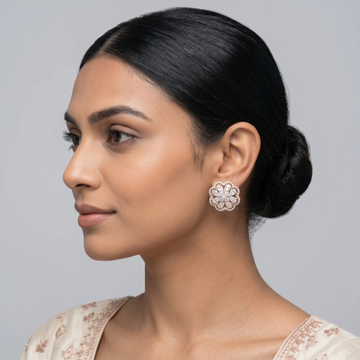 Luxora Rose Gold Floral Halo Stud Earrings